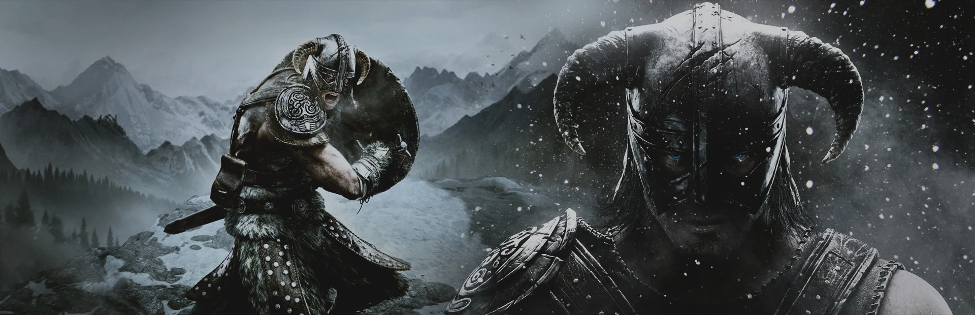 The Elder Scrolls V Skyrim gameplay showing a Dragonborn warrior facing a dragon in a snowy mountainous landscape